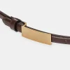 Source Unknown Clothing-Plate Buckle Leather Belt, Brunette