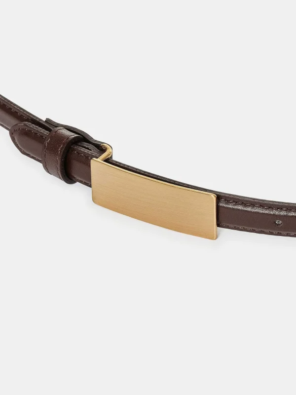 Source Unknown Clothing-Plate Buckle Leather Belt, Brunette