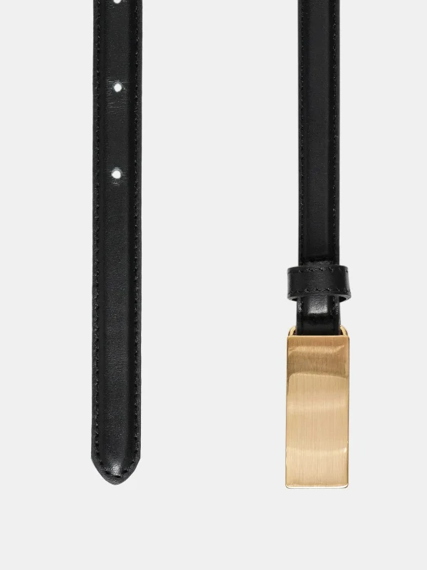 Source Unknown Clothing-Plate Buckle Leather Belt, Black