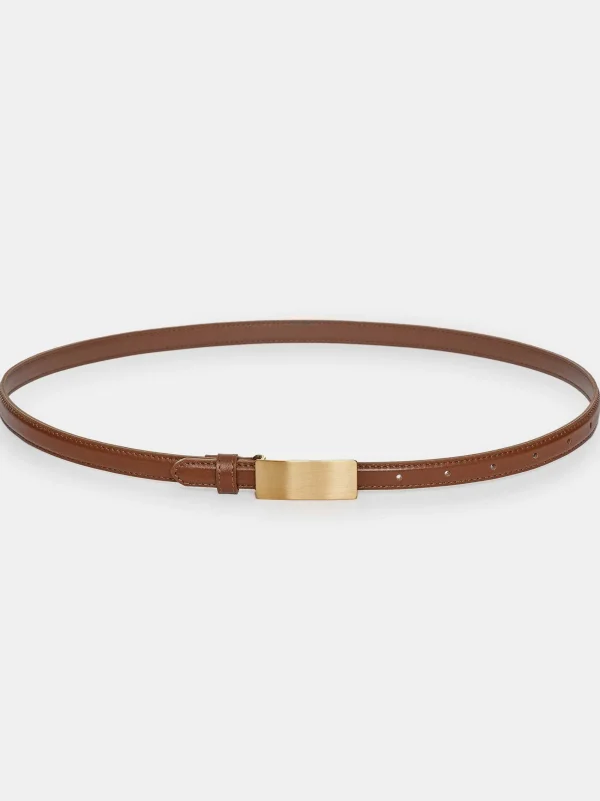 Source Unknown Accessories-Plate Buckle Leather Belt, Saddle