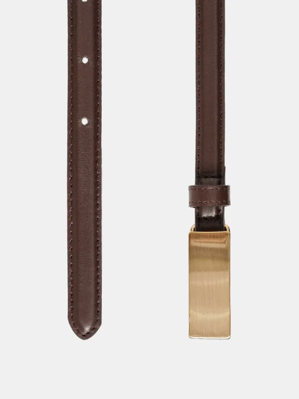 Source Unknown Accessories-Plate Buckle Leather Belt, Brunette