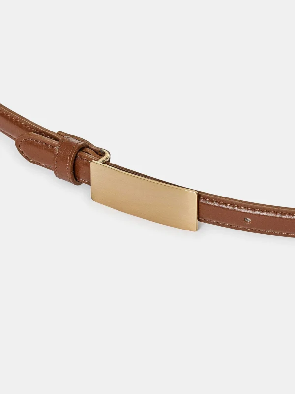 Source Unknown Accessories-Plate Buckle Leather Belt, Saddle