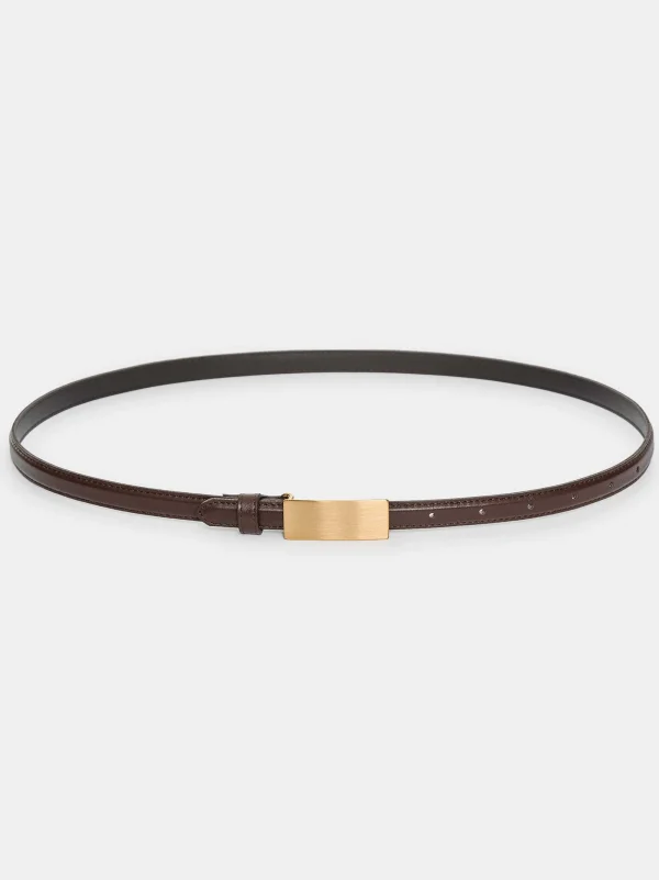 Source Unknown Clothing-Plate Buckle Leather Belt, Brunette