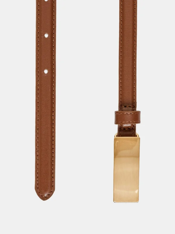 Source Unknown Accessories-Plate Buckle Leather Belt, Saddle