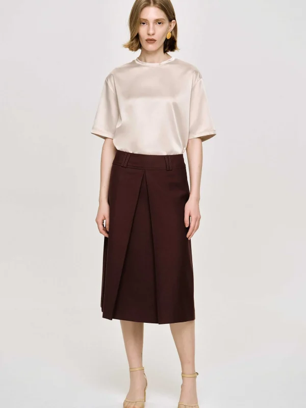 Source Unknown Clothing-Pleated Midi Skirt, Black Cherry