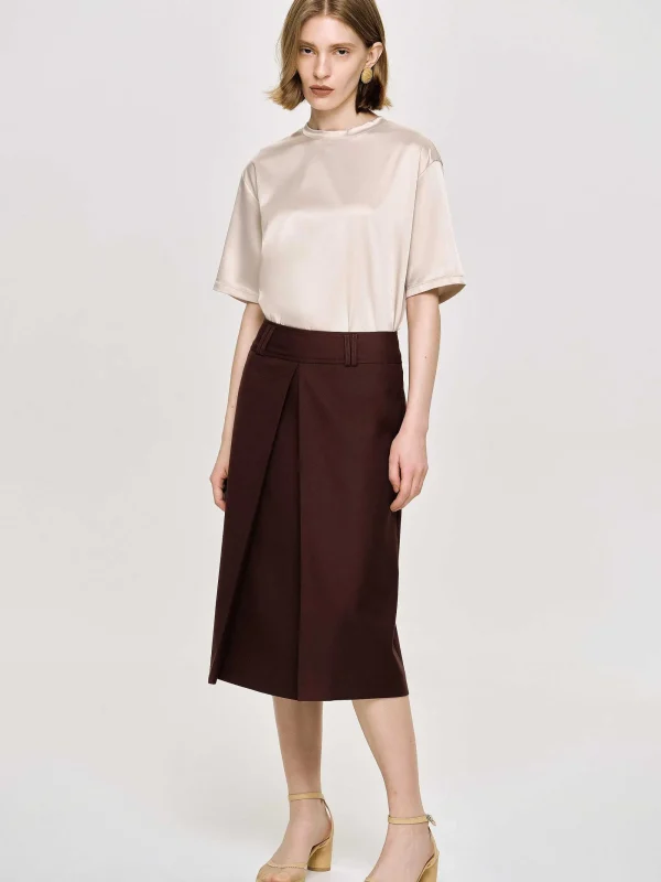 Source Unknown Clothing-Pleated Midi Skirt, Black Cherry