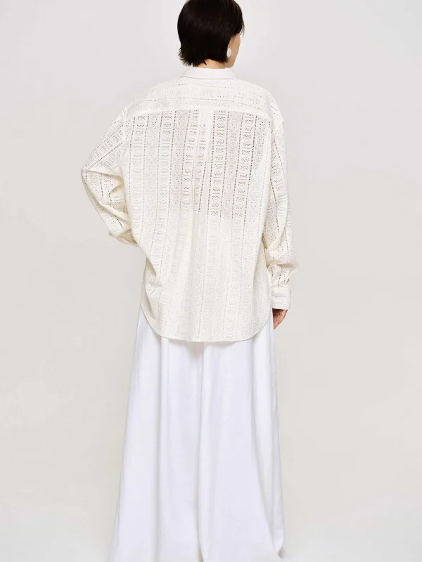 Source Unknown Accessories-Pointelle Oversized Button Down Shirt, Ivory