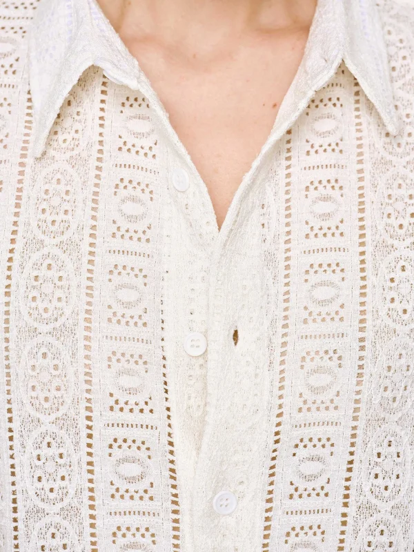 Source Unknown Accessories-Pointelle Oversized Button Down Shirt, Ivory