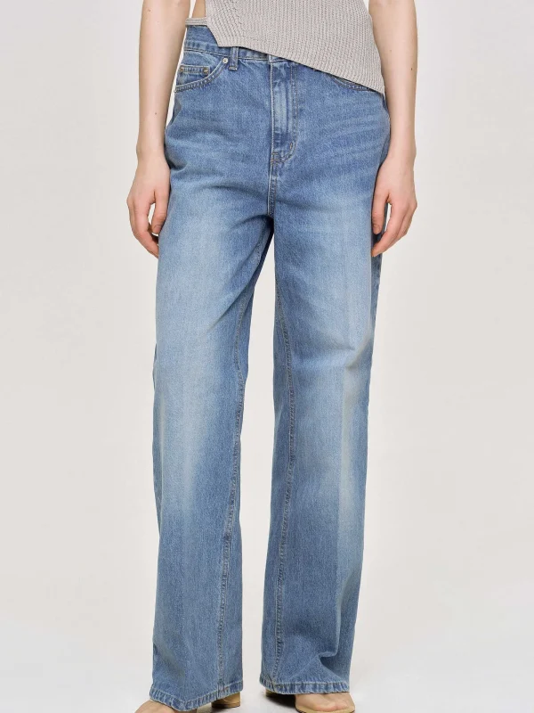 Source Unknown Clothing-Relaxed Straight Jeans, Mid Wash