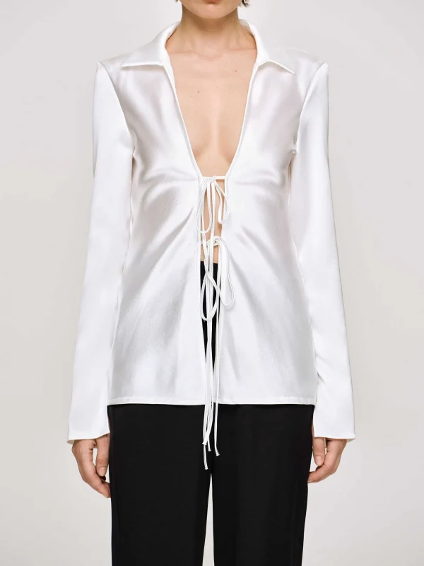 Source Unknown Clothing-Reyna Satin Blouse, Pearl