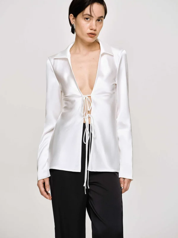 Source Unknown Clothing-Reyna Satin Blouse, Pearl