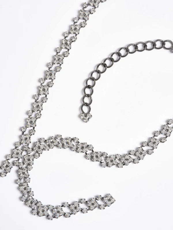 Source Unknown Clothing-Rhinestone Drop Necklace, Silver