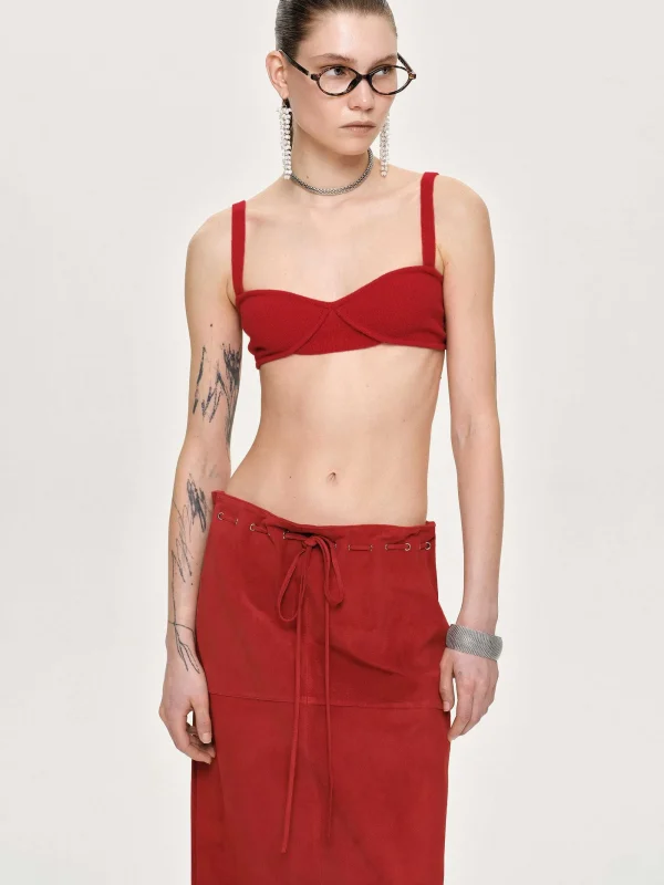 Source Unknown Clothing-Rib Knit Bra, Red