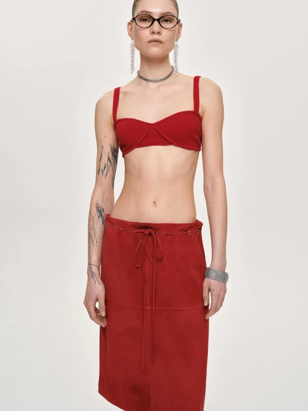 Source Unknown Tops-Rib Knit Bra, Red