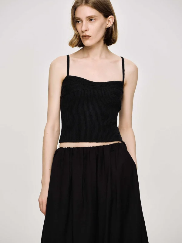 Source Unknown Knitwear-Rib Knit Camisole, Black