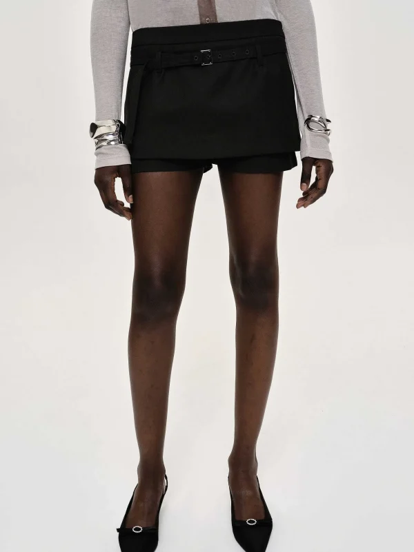 Source Unknown Bottoms-Rioni Belted Mini Skort, Black Bean