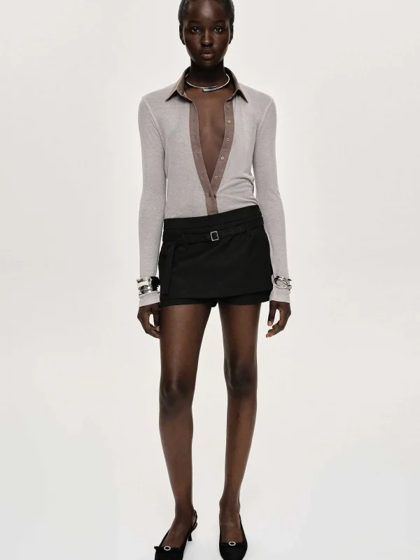 Source Unknown Clothing-Rioni Belted Mini Skort, Black Bean