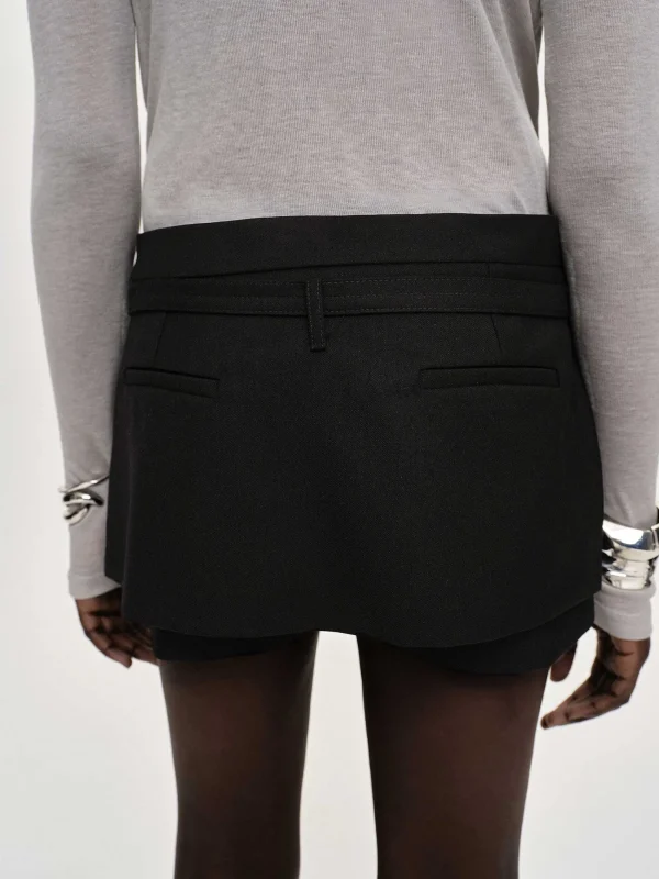 Source Unknown Clothing-Rioni Belted Mini Skort, Black Bean