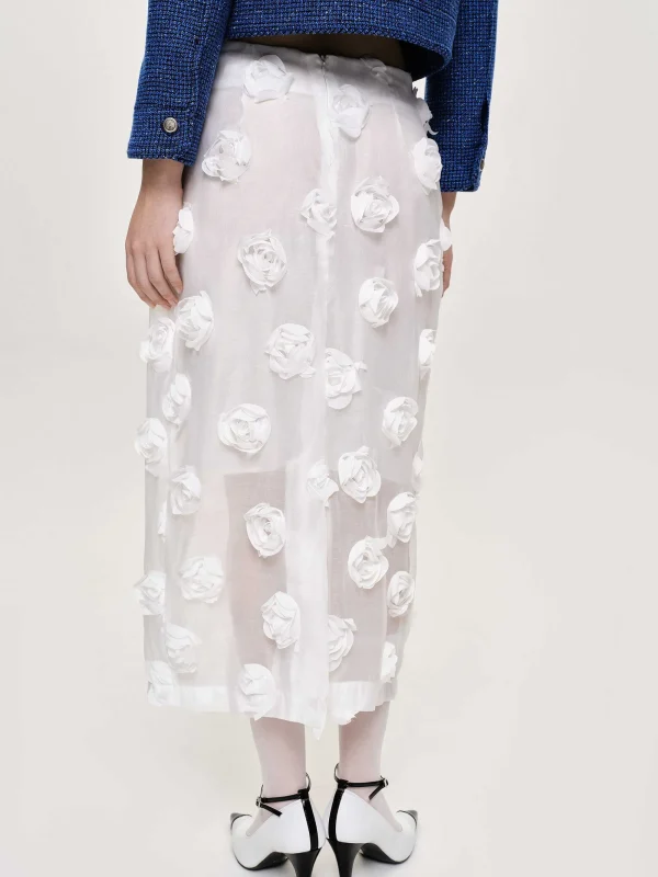 Source Unknown Clothing-Rose Applique Midi Skirt, White