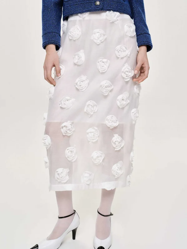 Source Unknown Clothing-Rose Applique Midi Skirt, White