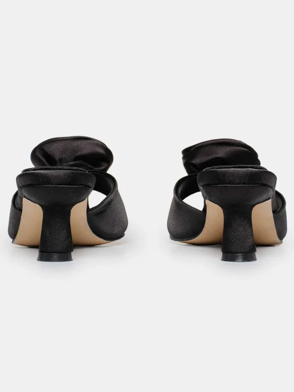 Source Unknown Shoes & Bags-Rose Applique Satin Mules, Black