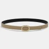 Source Unknown Accessories-Round Hexagon Leather Belt, Beige/Gold