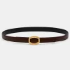 Source Unknown Accessories-Round Hexagon Leather Belt, Brown/Gold