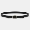 Source Unknown Accessories-Round Hexagon Leather Belt, Black/Silver