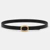 Source Unknown Accessories-Round Hexagon Leather Belt, Black/Gold