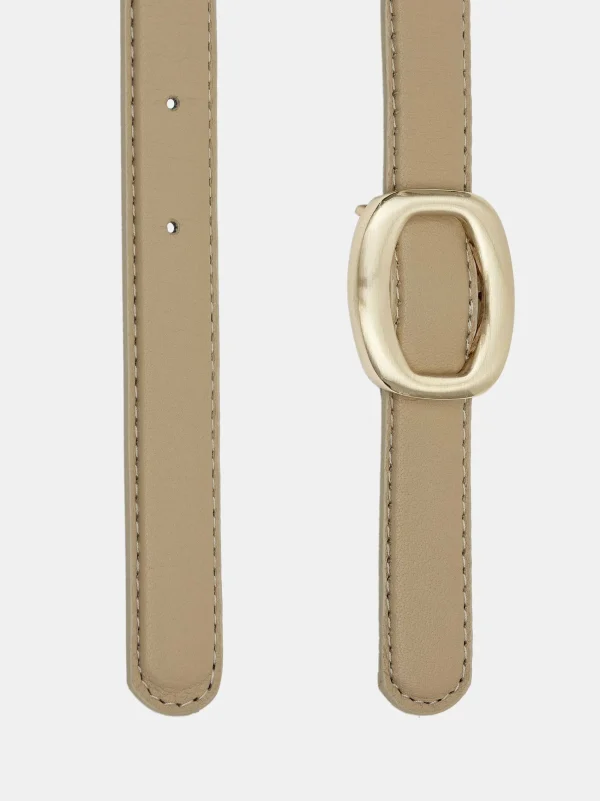 Source Unknown Clothing-Round Hexagon Leather Belt, Beige/Gold