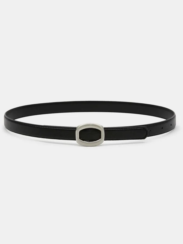 Source Unknown Clothing-Round Hexagon Leather Belt, Black/Silver