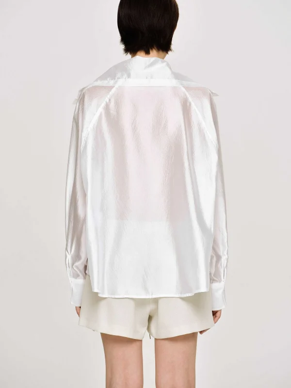 Source Unknown Tops-Sailor Collar Sheer Shirt, White