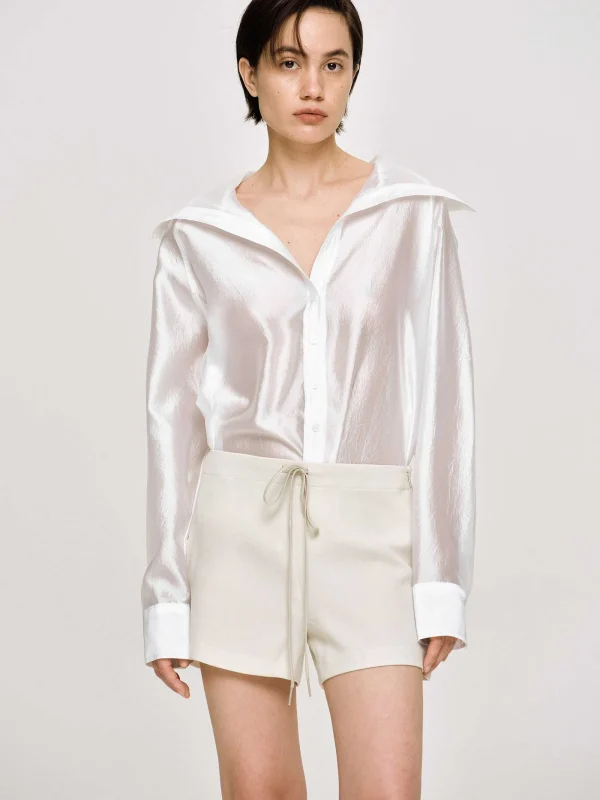 Source Unknown Clothing-Sailor Collar Sheer Shirt, White