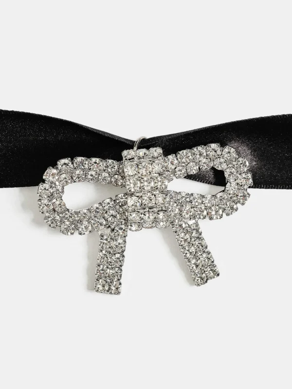 Source Unknown Accessories-Satin Bow Choker, Black