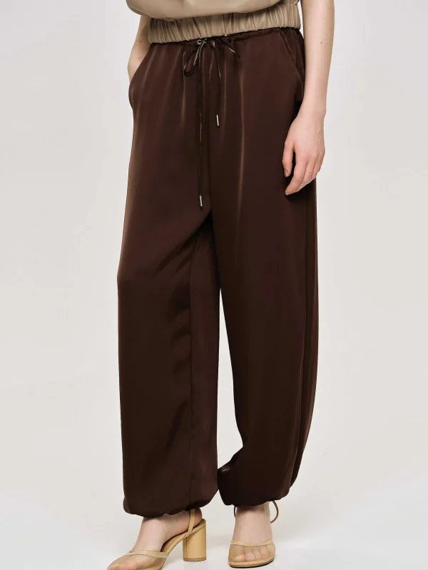 Source Unknown Clothing-Satin Jogger Pants, Merlot Red