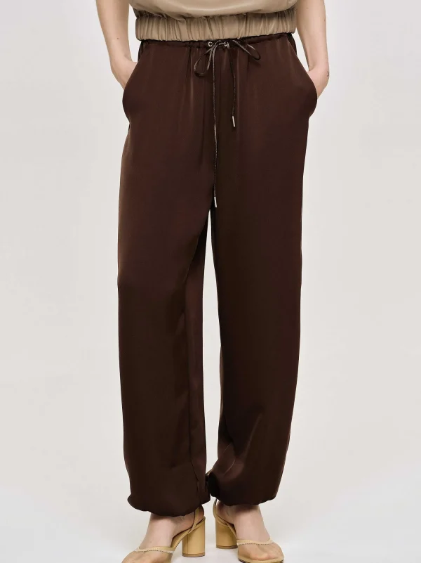 Source Unknown Clothing-Satin Jogger Pants, Merlot Red