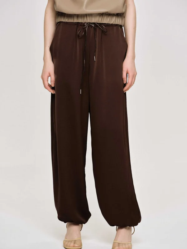 Source Unknown Clothing-Satin Jogger Pants, Merlot Red