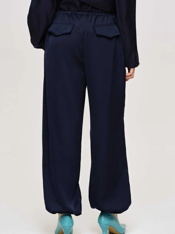 Source Unknown Clothing-Satin Jogger Pants, Navy