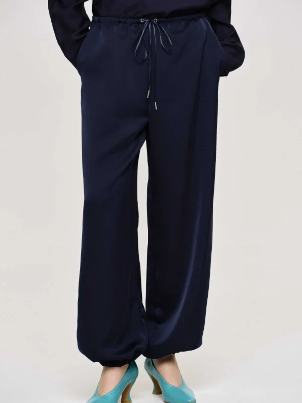 Source Unknown Clothing-Satin Jogger Pants, Navy