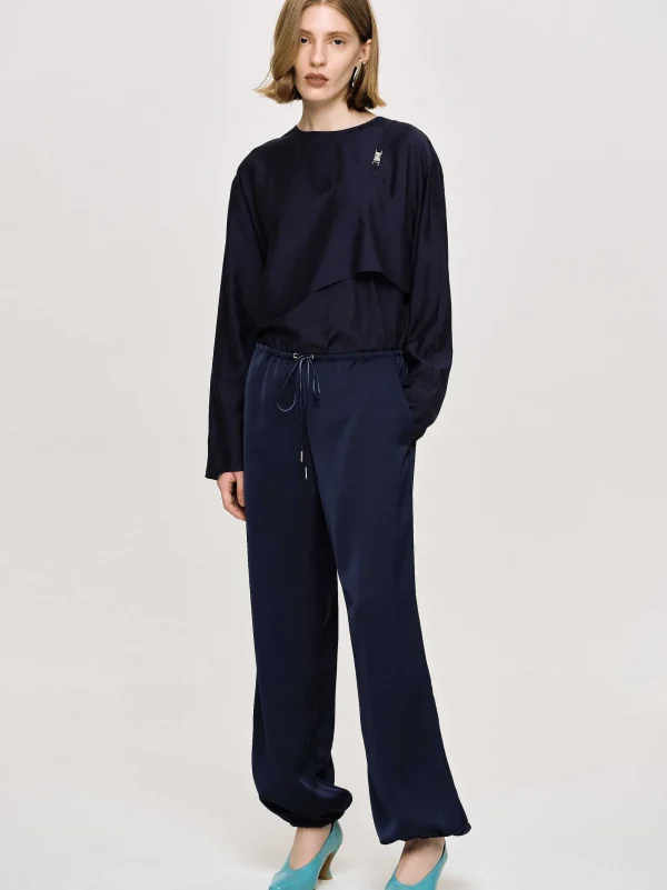 Source Unknown Clothing-Satin Jogger Pants, Navy