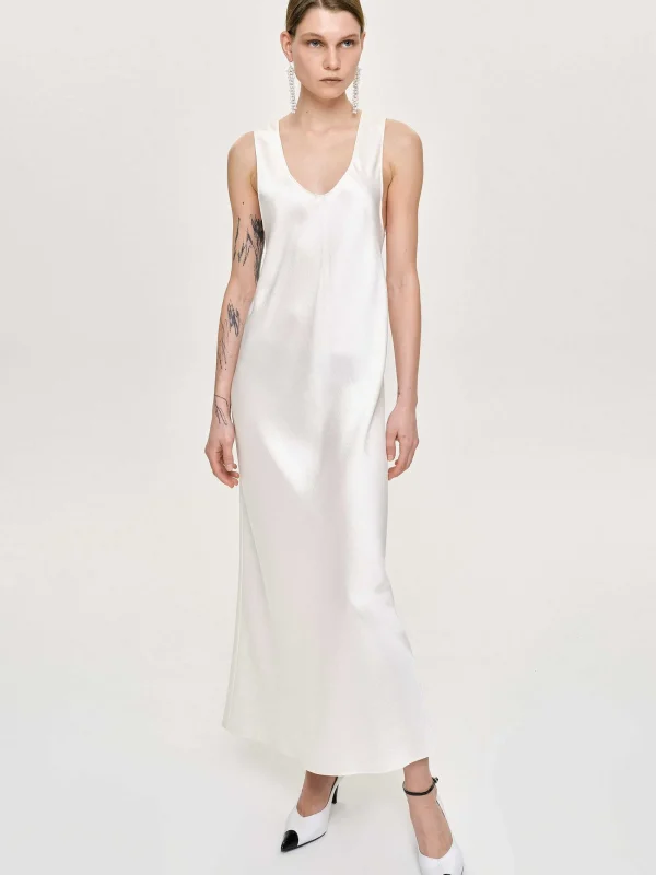 Source Unknown Accessories-Satin Maxi Dress, Pearl