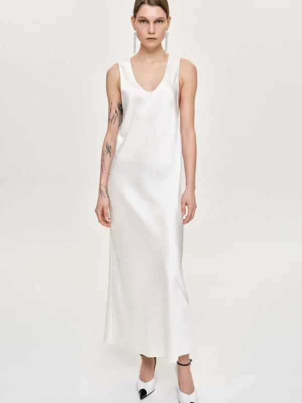 Source Unknown Accessories-Satin Maxi Dress, Pearl