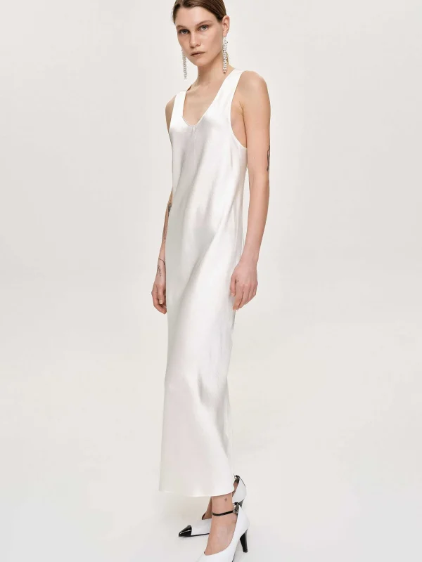 Source Unknown Accessories-Satin Maxi Dress, Pearl