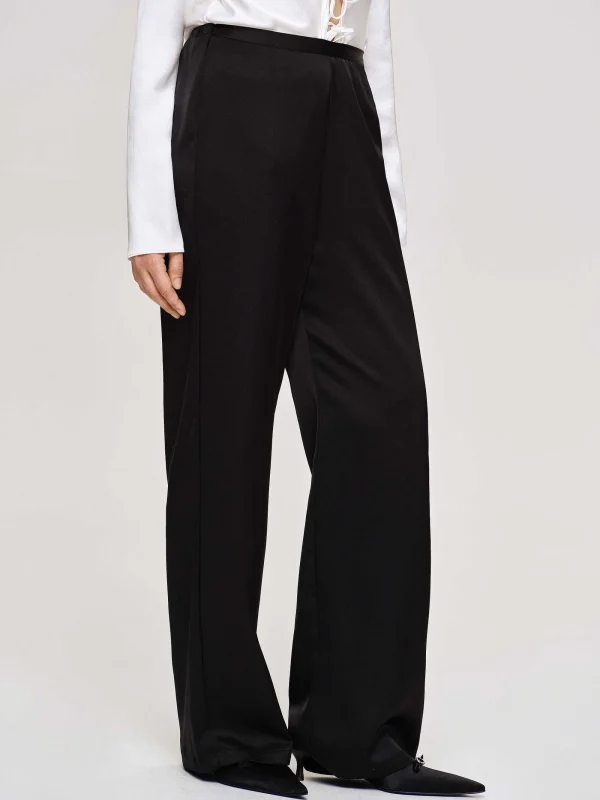 Source Unknown Accessories-Satin-Crepe Pants, Black