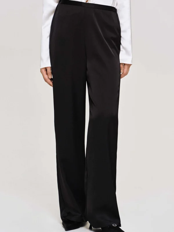 Source Unknown Accessories-Satin-Crepe Pants, Black