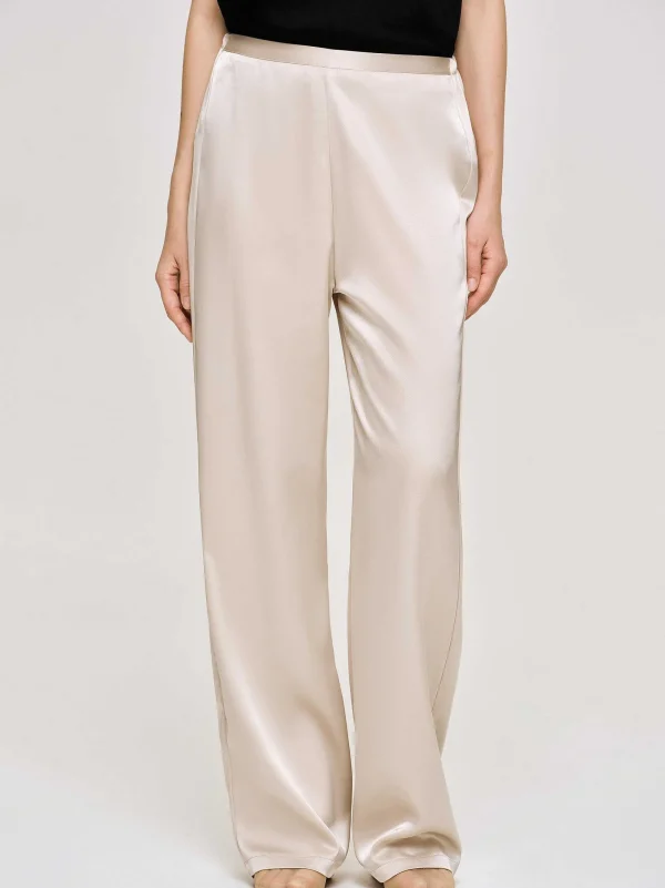 Source Unknown Accessories-Satin-Crepe Pants, Champagne