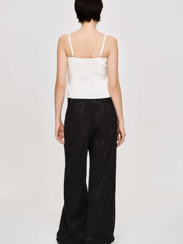 Source Unknown Clothing-Sevilla Crochet Wide Trousers, Black