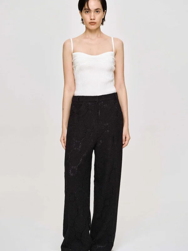 Source Unknown Bottoms-Sevilla Crochet Wide Trousers, Black