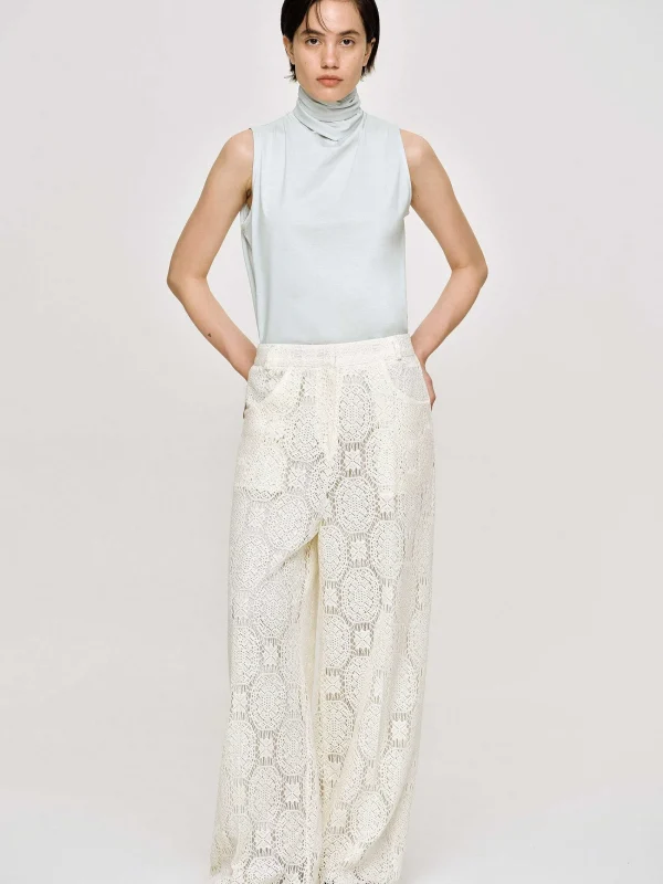 Source Unknown Clothing-Sevilla Crochet Wide Trousers, Ecru