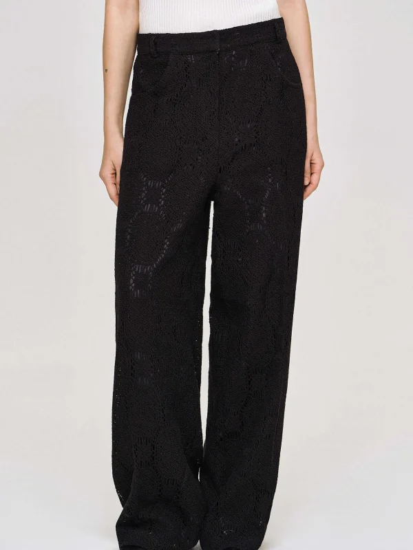 Source Unknown Clothing-Sevilla Crochet Wide Trousers, Black